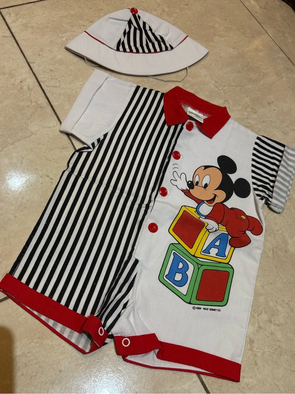 Disney Black White Red Striped Mickey Mouse One-Piece